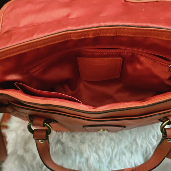 COACH Campbell Eva Orange Leather Large Flap Shoulder Bag Purse Dust Bag - Picture 3 of 15